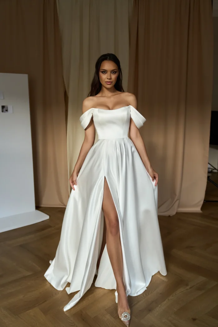 Эрма 4 Сониа Солей <p style="text-align: justify;">Свадебное платье А-силуэта со спущенными бретелями и объемными съемными рукавами представляет собой идеальный выбор для невесты, которая желает выглядеть элегантно и романтично в свой особенный день. Изготовленное из высококачественного атласа и фатина, это платье обладает прекрасной структурой и легкостью. Безупречно подогнанное по фигуре, оно ласкает формы женского тела, придавая изящность силуэту. Платье имеет интересный дизайн со спущенными бретелями, которые придают ему нежность и воздушность. Плечи свободны, что позволяет невесте чувствовать себя комфортно и свободно в течение всего мероприятия. Особенностью этого платья являются объемные съемные рукава, которые придают наряду одновременно элегантный и изысканный вид. Вы можете выбрать, оставить их на платье или снять во время танцев и веселья. Юбка платья с разрезом добавляет изюминку и позволяет выглядеть более изящно при каждом шаге. Закрытая спинка на молнии обеспечивает легкость и удобство при одевании и снятии платья. Общая эстетика и качество материалов делают это свадебное платье отличным выбором для всех типов фигуры и стилей свадьбы. Оно гарантирует, что вы будете выглядеть роскошно и неповторимо в свой самый важный день жизни.</p>
<iframe src="https://www.youtube.com/embed/Sz5DpFmTi6c" width="auto" height="600" frameborder="0" allowfullscreen="allowfullscreen"></iframe>